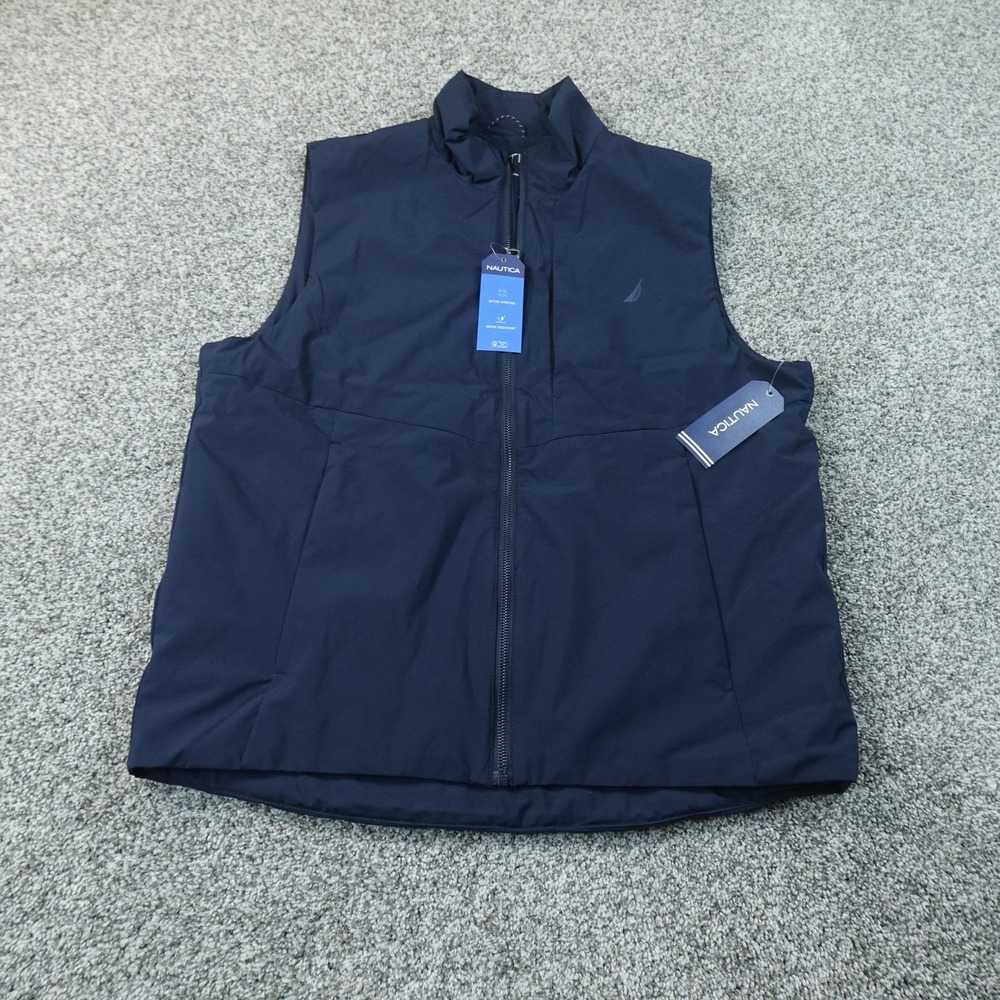 NEW Nautica‎ Vest Mens M Blue Softshell Water Resistant Full Zip Outdoor Hiking